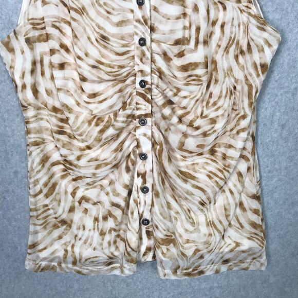 Jane Delancey Shirt Women Medium Blouse Sleeveless Button Animal Mob Wife Ruched - Picture 3 of 9